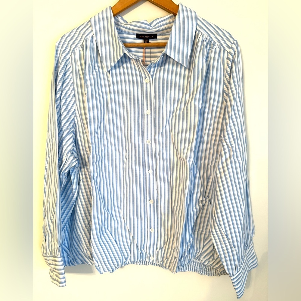 SKIES ARE BLUE Plus Striped Bubble Hem Long Sleeve Shirt